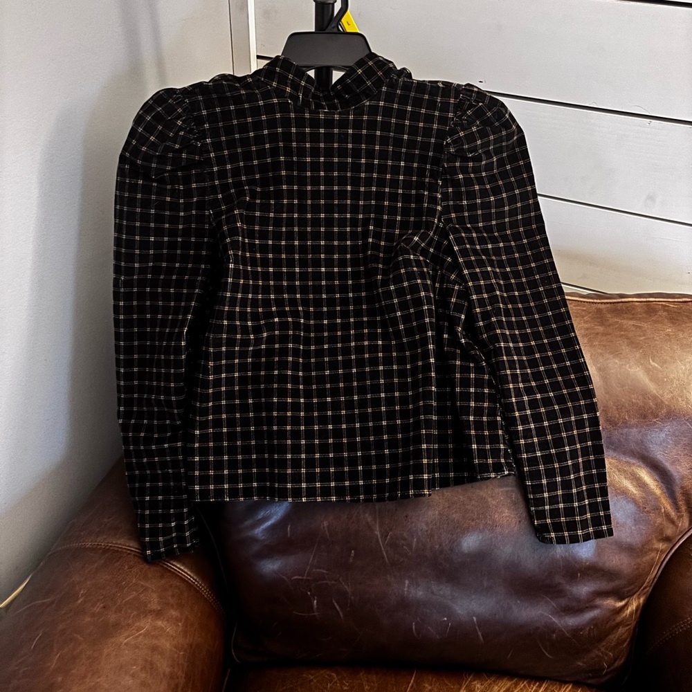 Black and Brown Plaid Long Sleeve Top